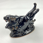 Vtg Htf Double Black Panther Figurine Redware Pottery Japan Mcm  as Is 