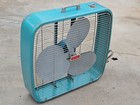 Vintage 60 s Dominion 2 Speed Metal Box Fan  Aqua Turquoise Blue Works Great