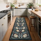 2x6 Washable Runner Rug For Hallway  Soft Green Floral Kitchen Runner With Non S
