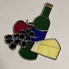 Large Wine Bottle Stained Glass Sun Catcher Grapes Cheese Apple 8 5    Picnic