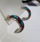 Vintage Navajo Signed Rr Sterling Silver Turquoise Coral Cobblestone Earrings