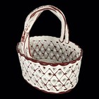 Ceramic Basket Lattice Brown White Braided Handle Hand Painted Portugal Marked