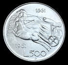 Italy 1961 Silver 500 Lira Coin Unification Commemorative 1861 - 1961 Gem Bu