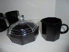 Arcoroc France Octime Black  Creamer  Sugar Bowl With Lid   4 Mugs