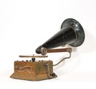 Tiny 1902 Columbia Ak Phonograph W orig  Embossed Wood Tonearm   Berliner Record