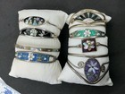 Vtg 8 Alpaca Silver Mexico Bracelet Lot Hinge Bangle Mop Inlay Sun Flower 92g