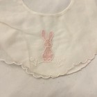 Vintage Delicate Embroidered Scallop Edge Baby Bib Pink Bunny Rabbit Switzerland