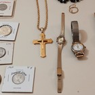 Vintage Grandpas Junk Drawer Estate Lot Us Proof Sets Jewelry Cross Knife Nickel