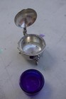 Vintage Silver Plated Mustard Pot With Cobalt Blue Glass Insert And Lion Head Cl