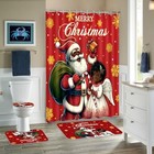 4pcs Christmas Shower Curtain Bathroom Set - Black Santa Claus Girl Santa Claus