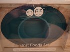 New Ezpz First Foods Eating Set Silicone Feed 4 Pcs Bowl Cup Spoons Sage Blue