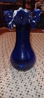 Vintage Deep Cobalt Blue Vase With Scalloped Crimped Ruffled Top Edge 8   