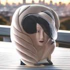 Vintage Modern Art Deco Style Black White Ceramic Woman Figure Sculpture Vase