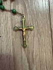 St Patrick Irish Green Art Marbled Glass Beads Shamrock 22 5  Gold Tone Rosary
