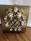 Vintage Compact  Faux Pearls  rhinestones Makeup Mirror Lipstick Holder Mirror
