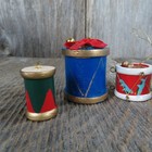 Vintage Drum Shaped Wood Ornament Lot Blue Red Green Wooden Instrument Christmas