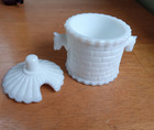 Early 1900 Milk Glass Tower Mustard Jar With Horse Head Handles   Original Lid