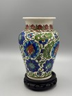 Vintage 20th C Turkish Kutahya Iznik Style Polychrome Crackle Glaze Ceramic Vase