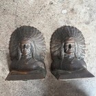 Vintage Antique Bronze Native American Indian Chief Statue Sculpture Book End  