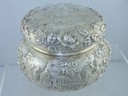 Rare Sterling Silver S Kirk   Son Powder Dresser Jar Repousse Landscape   Castle