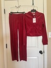 Juicy Couture Size M Classic Bling Velour Tracksuit Coco Red Hoodie Pants Nwt