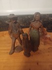 Vintage Hand Carved Wood Amish Family Figurines 3pc Set Folk Art Decor