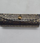 Vintage Fiocchi Italy Leather Lipstick Case Holder Mirror Dark Blue Gold