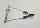 Men   s Silver Tone Western Articulated Spur Tie Chain Clip Bar  2 25 In Vintage