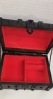 Vtg Wood Treasure Chest Trunk Jewelry Box Pirate Gothic Red Velvet Wooden Rustic