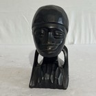 African Hand-carved Ebony Wood Bust Sculpture  Tribal Head Vintage  Signed