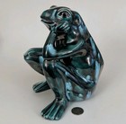 Vtg Arnels Green W  Blue Spots Thinking Frog Ceramic Figurine Statue 7 5  Rare