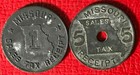 Vintage Lot 2 Missouri Sales Tax- One And Five Sales Tax Tokens-jun364