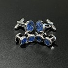 Round Lapis Lazuli Cufflinks And Dress Shirt Studs Set Men Wedding Essentials