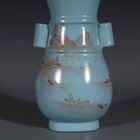 Nice Chinese Art Hand Painting Rukiln Porcelain Two Ear Vase
