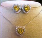Sterling Silver Citrine   White Topaz Heart Halo Necklace   Stud Earrings Set