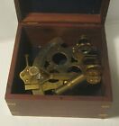 Modern Sextant Reproduction In Beautiful Wooden Case Inlaid Anchor On Lid   
