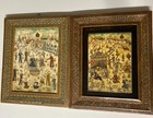 Rare Pair Of Persian Qajar Style Miniature Paintings With Khatam Frames