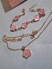 New Girls Jewelry Lot goldtone pink necklace 2 Bracelets earrings 1 Ring  3990