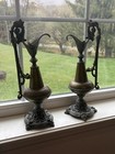 Antique Victorian Garniture Ewers Pair Brass Spelter  Mantle Urn Vase Read