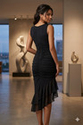 Little Black Ruched High-low Ruffle Bodycon Dress