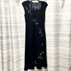 Vintage Jones New York Black Stones Beaded Long Dress Size 8 Y2k Cup Sleeves