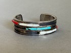 Old Pawn Navajo Sterling Silver With Turquoise  Coral And Shell Bracelet 
