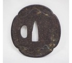 Edo Period Unsigned Tsuba Sword Guard Mountain Landscape Inlay Used