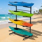 Heavy Duty 4-tier Freestanding Kayak Storage Rack With Adjustable Wheels     Metal