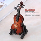Wooden Miniature Violin With Stand  Bow And Case Mini Dollhouse Musical Instrume