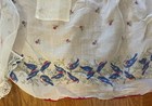  2  Vintage Sheer Hostess Half Aprons W Pockets Bluebirds Red Trim   Lace Floral