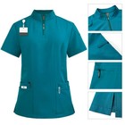 Niaahinn Scrub Set Women Nurse Uniform Stretch Stand-up Collar Straight Leg Pant