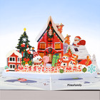 B29-3d Pop Up Christmas Greeting Card  christmas Tree  Snowman  Santa  And House