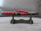9    Mini Katana Samurai Sword With Table Stand Red Stainless Steel Blade Tanto