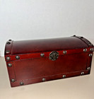 Vintage Wooden Trunk Jewelry Box Dome Top Treasure Chest Keepsake Mirror Cherry